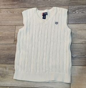 Y2K Chaps Vest Women Medium Ivory Cable Knit Golf Crest Logo Pullover V Neck